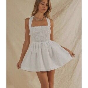 Peppermayo White European Towns Linen Dress US 10 Romantic Coquette Soft Girl